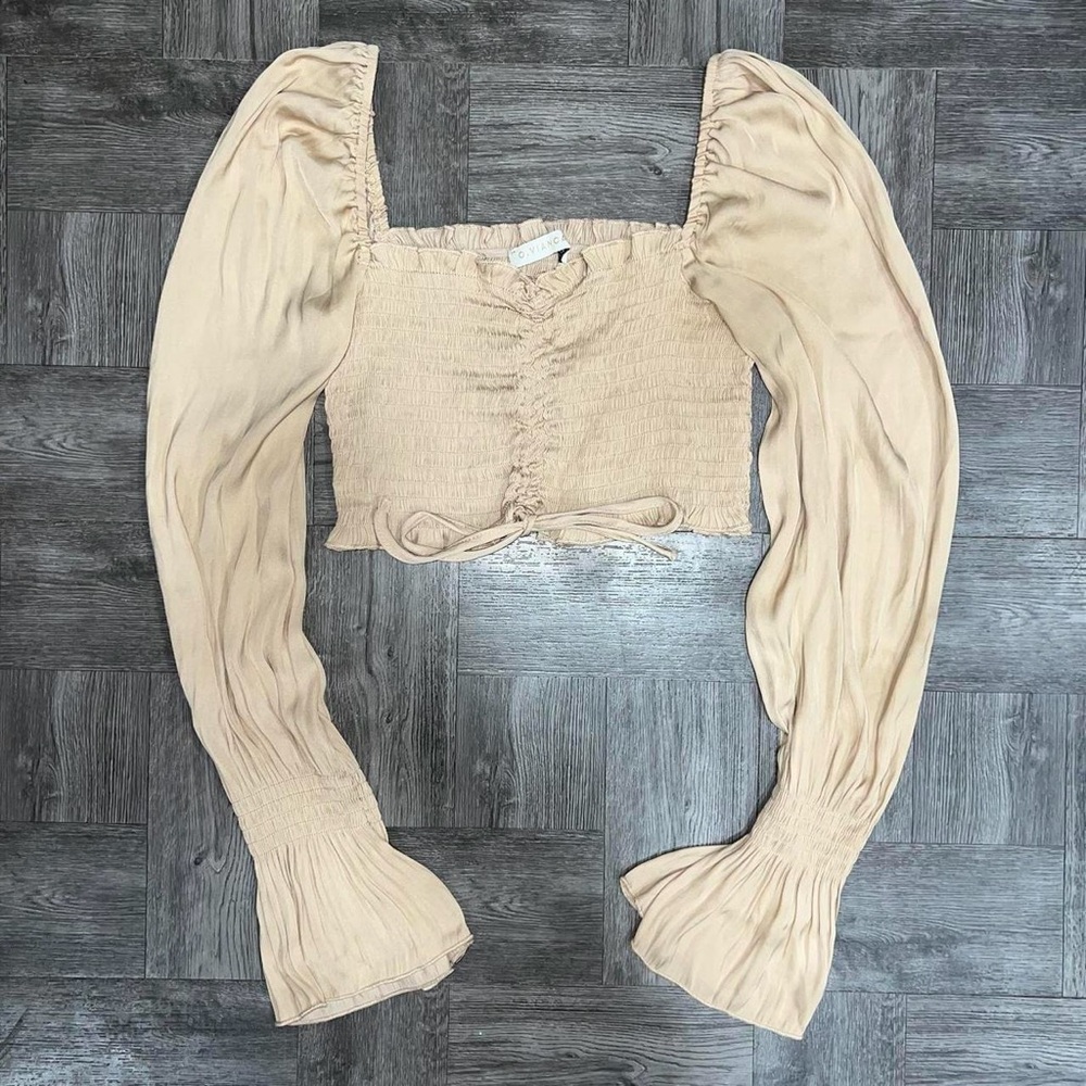 O Vianca Tan Smocked Crop Top Size Medium